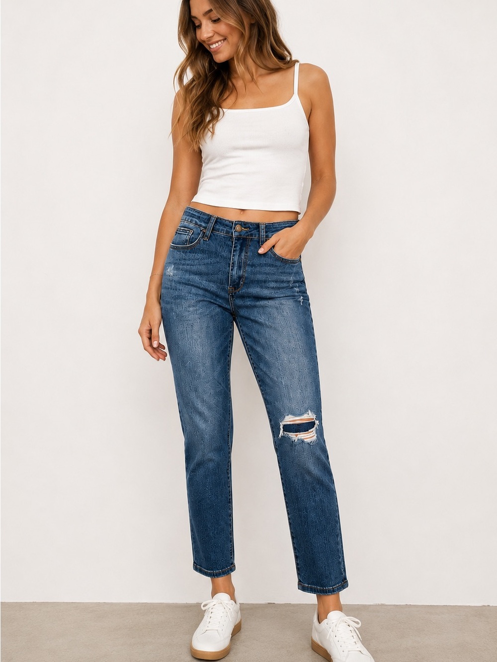 Judy Blue Boyfriend Jeans Size 5/27 Distressed Mid Rise Medium Wash Denim